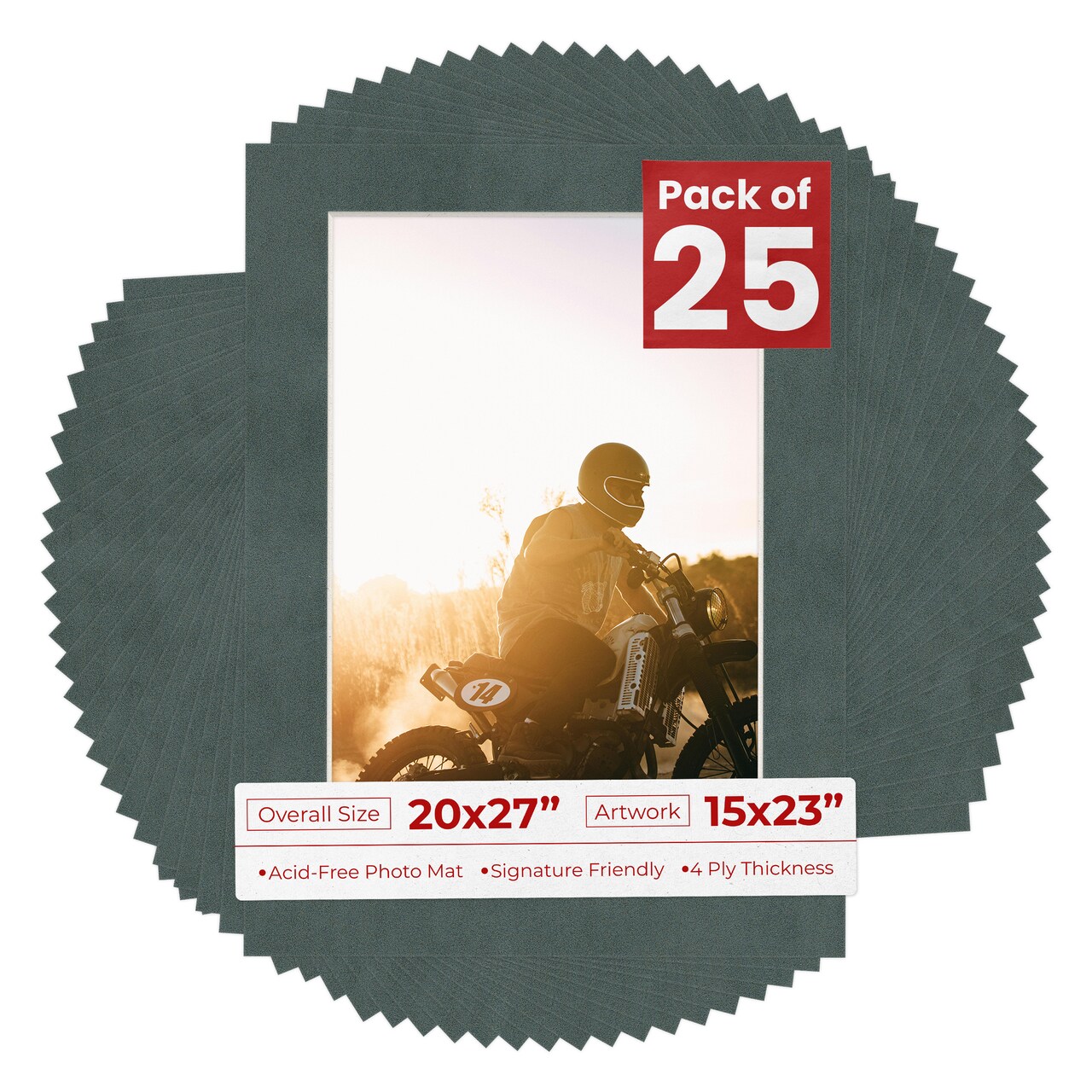 Dark Grey Suede Mat Board for 20x27 Frames - Fits 15x23 Photos